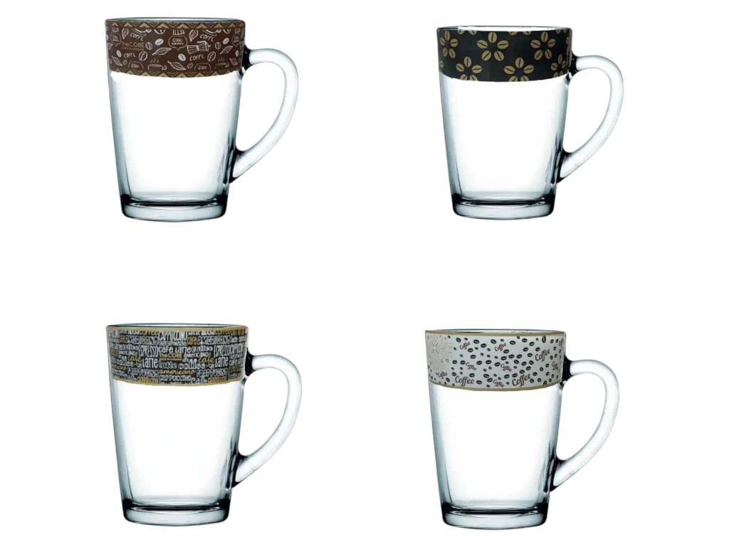 Чашка стеклянная с декором кофе, 300мл, 8×11,2см, прозрачная