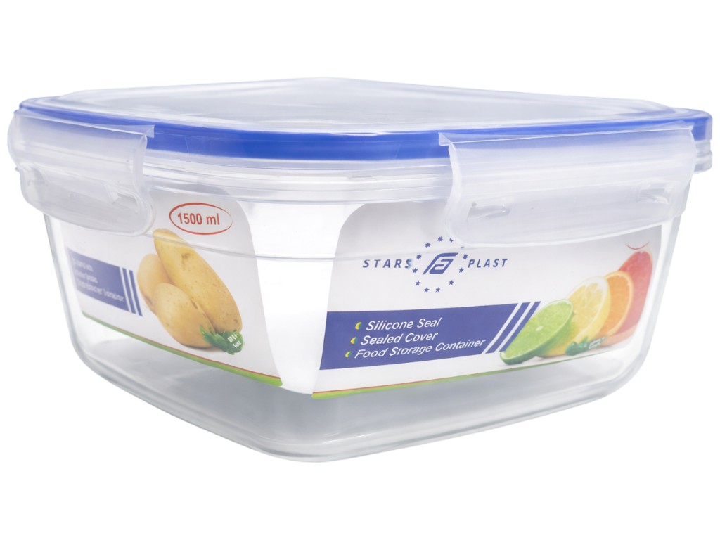 Контейнер пищевой Stars Plast, квадратный, пластик, 1500мл, 17×11см, цвет прозрачный