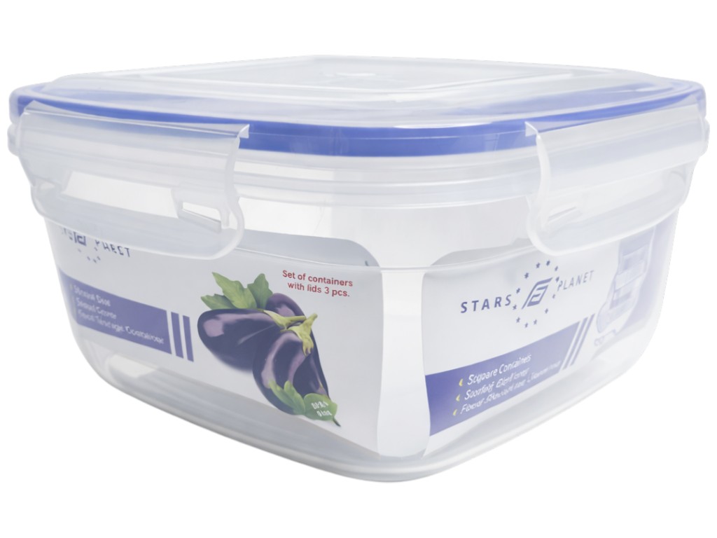 Контейнер пищевой Stars Plast, квадратный, пластик, 500, 900, 1500мл (цена за набор 3шт)