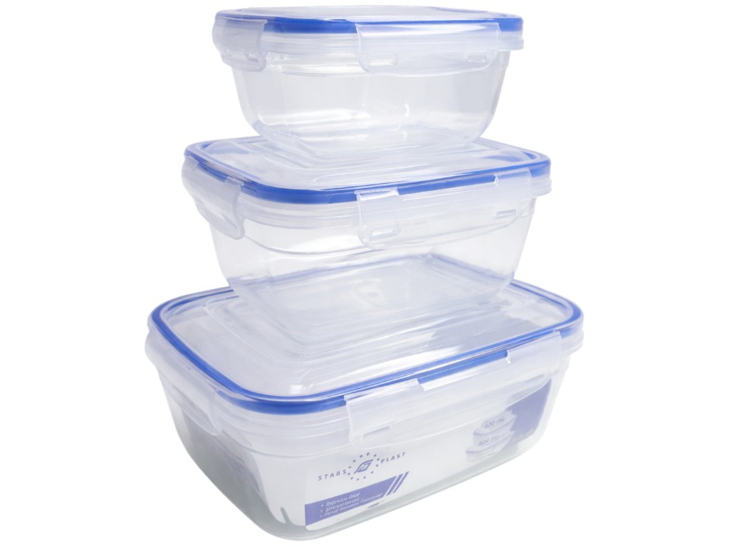Контейнер харчовий Stars Plast, прямокутний, пластик, 1400, 800, 400мл (ціна за набір 3шт)