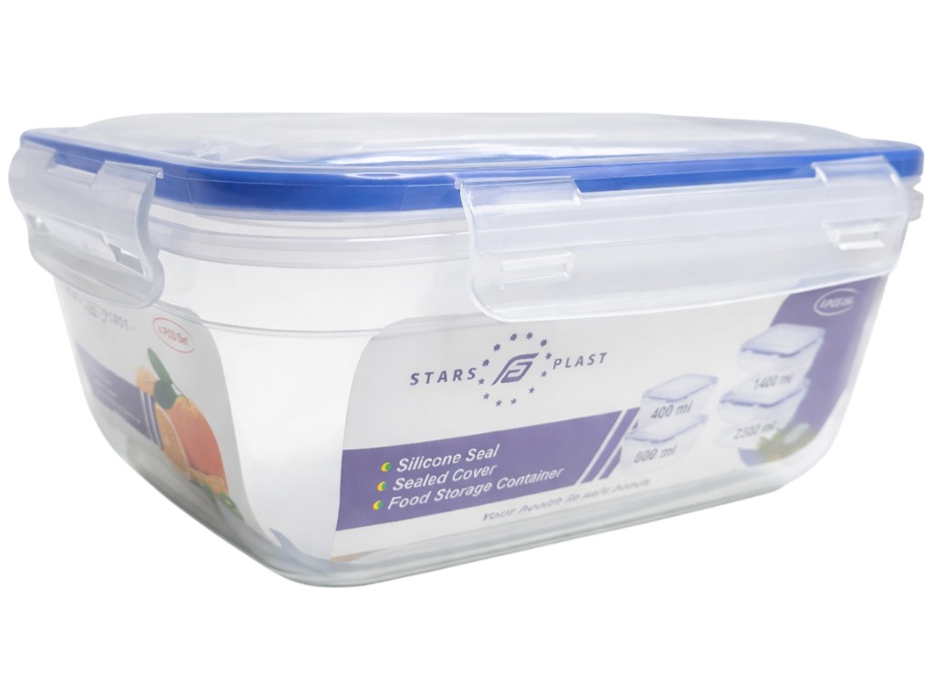 Контейнер харчовий Stars Plast, квадратний, пластик, 400, 800, 1400, 2300мл (ціна за набір 4шт)