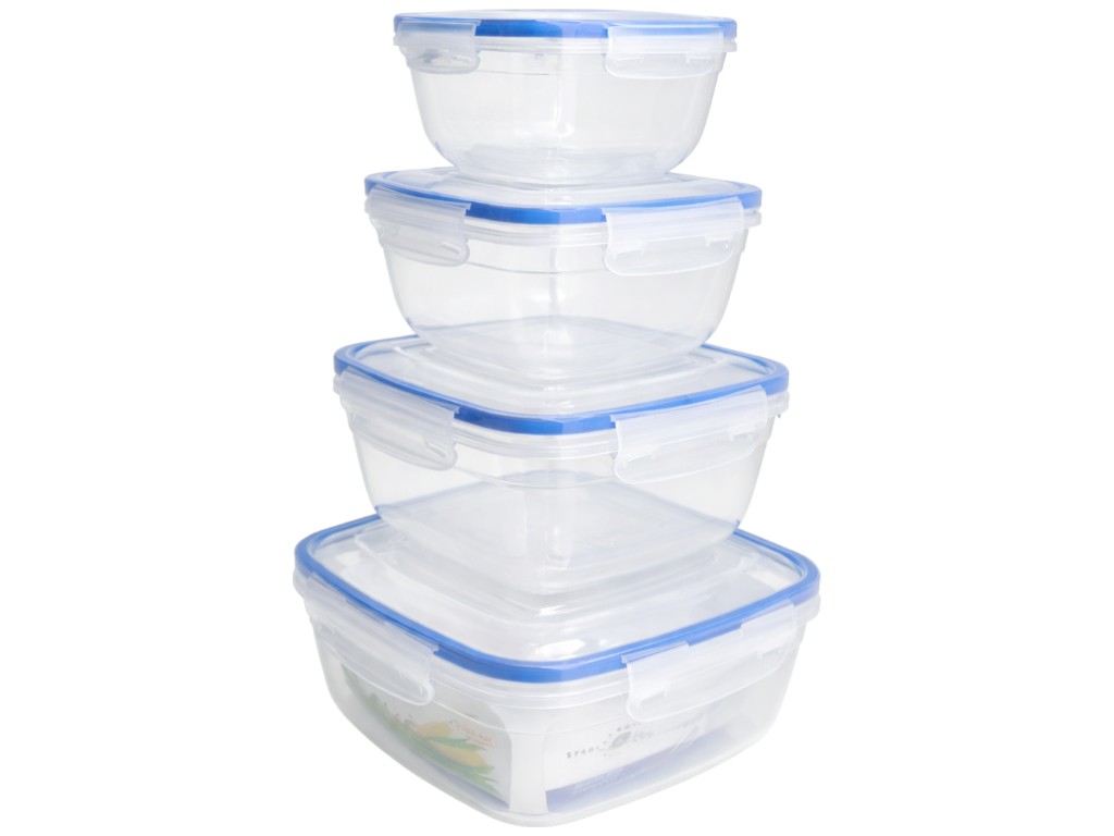 Контейнер пищевой Stars Plast, квадратный, пластик, 500, 900, 1500, 2400мл (цена за набор 4шт)