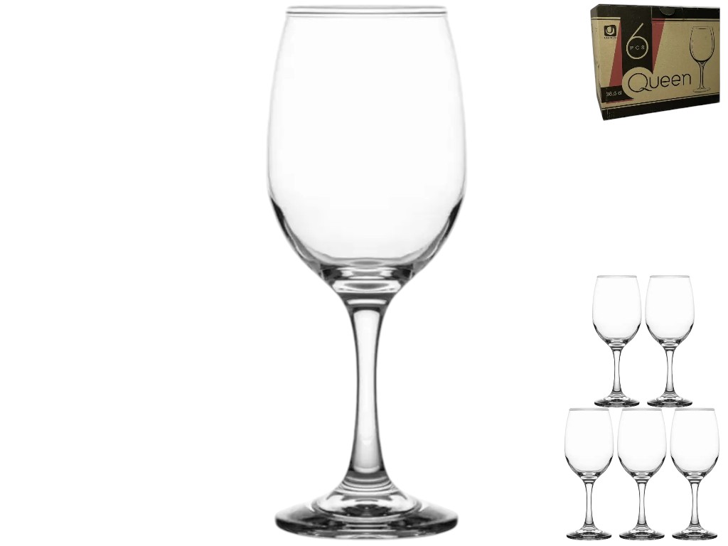 Бокал для вина Queen, стекло, 365 мл, цвет прозрачный (цена за набор 6 шт)