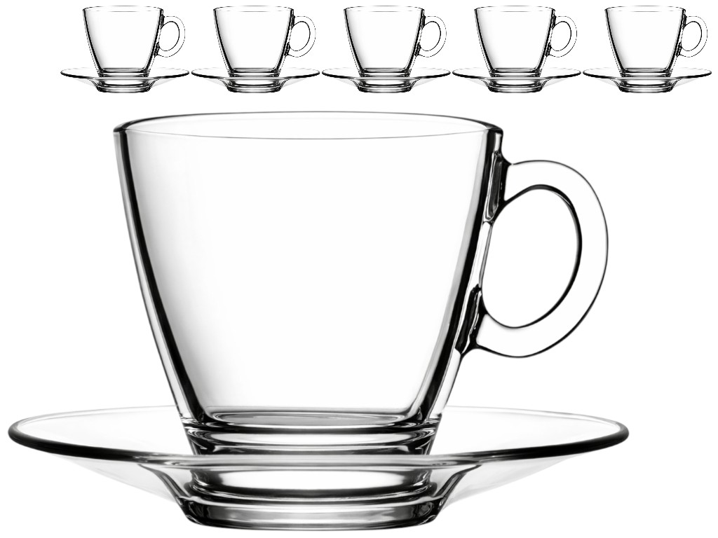 Чашка із блюдцем Pasabahce Aqua, скло, 215мл, 13см, колір прозорий (ціна за набір 6шт)