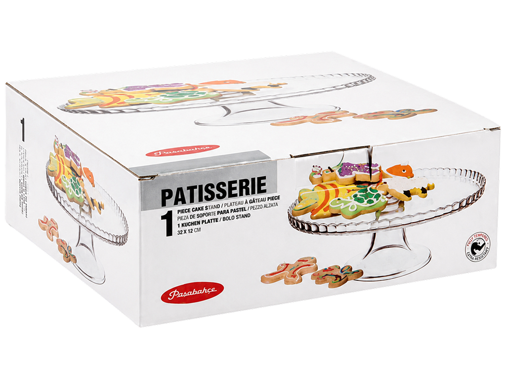 Тортовница на ножке Pasabahce Patisserie с бортиком вверх, закаленное стекло, 32см