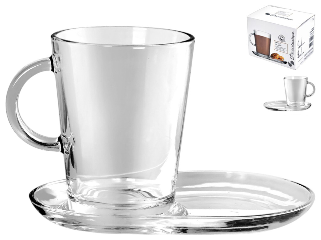 Набір чайний Pasabahce Tribeca, 2 чашки, 2 блюдця, скло, 385мл (ціна за 4 предмети)