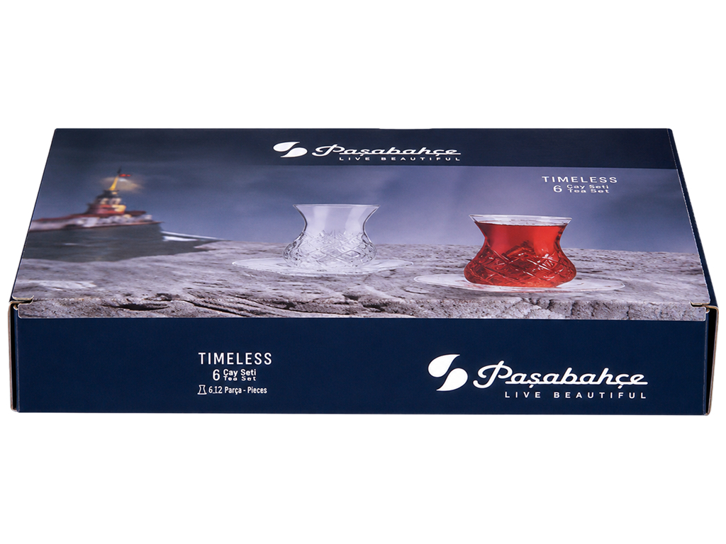 Набор стаканов с блюдцами Pasabahce Timeless для турецкого чая, 170мл, 6шт, (цена за набор)
