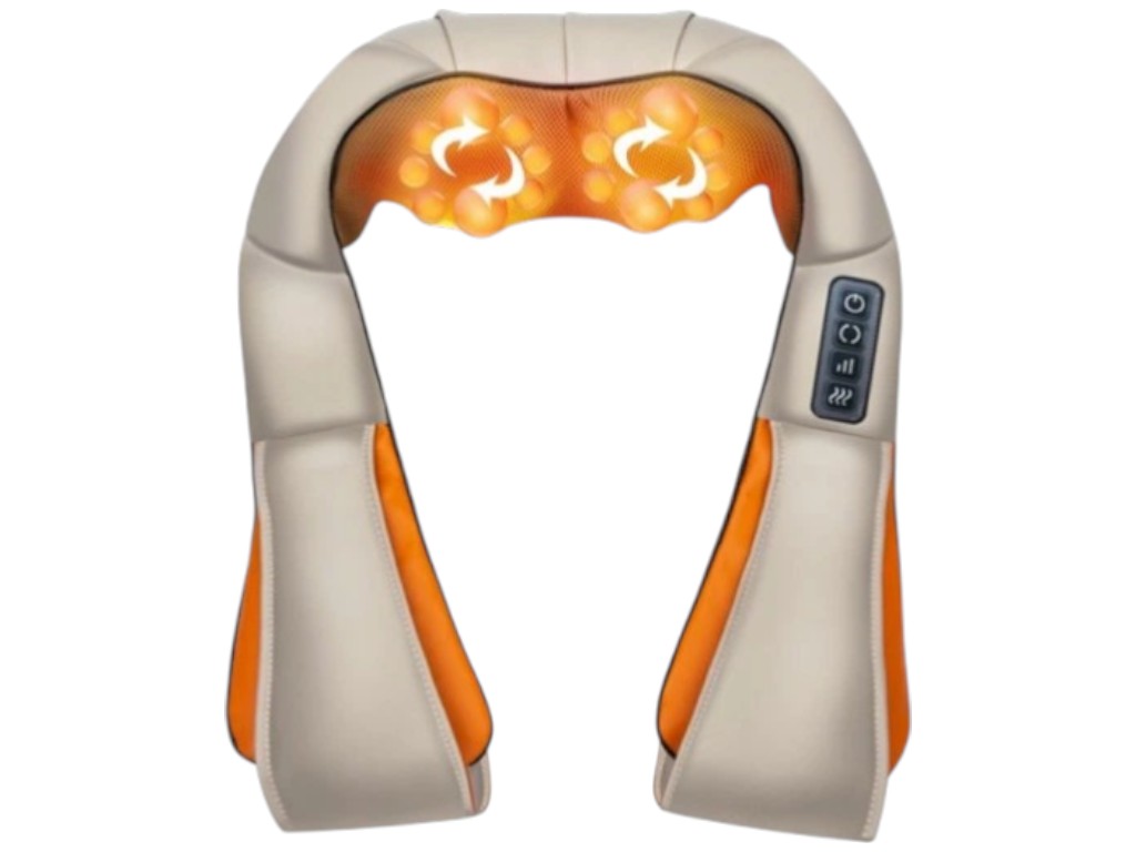 Массажер для шеи, плеч и спины с инфракрасным прогревом, PU-кожа, 41×18×14см, цвет бежевый