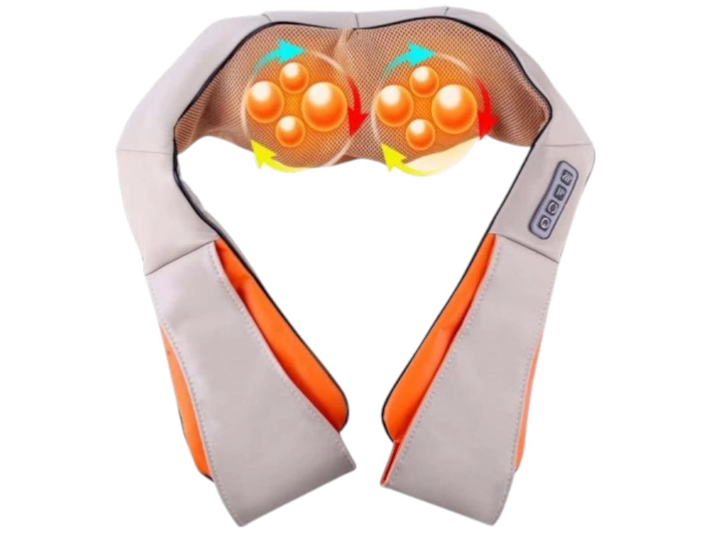 Массажер для шеи, плеч и спины с инфракрасным прогревом, PU-кожа, 41×18×14см, цвет бежевый