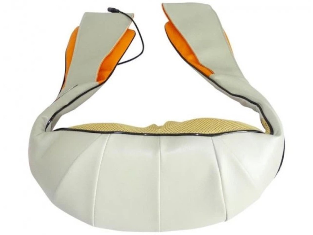 Массажер для шеи, плеч и спины с инфракрасным прогревом, PU-кожа, 41×18×14см, цвет бежевый