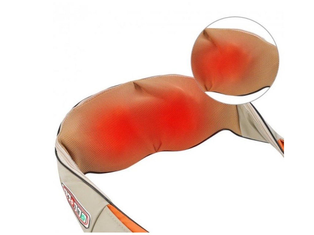 Массажер для шеи, плеч и спины с инфракрасным прогревом, PU-кожа, 41×18×14см, цвет бежевый