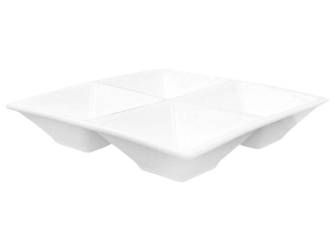 Менажница квадратная для соусов Helios Extra white, на 4 отдела, 15х15см