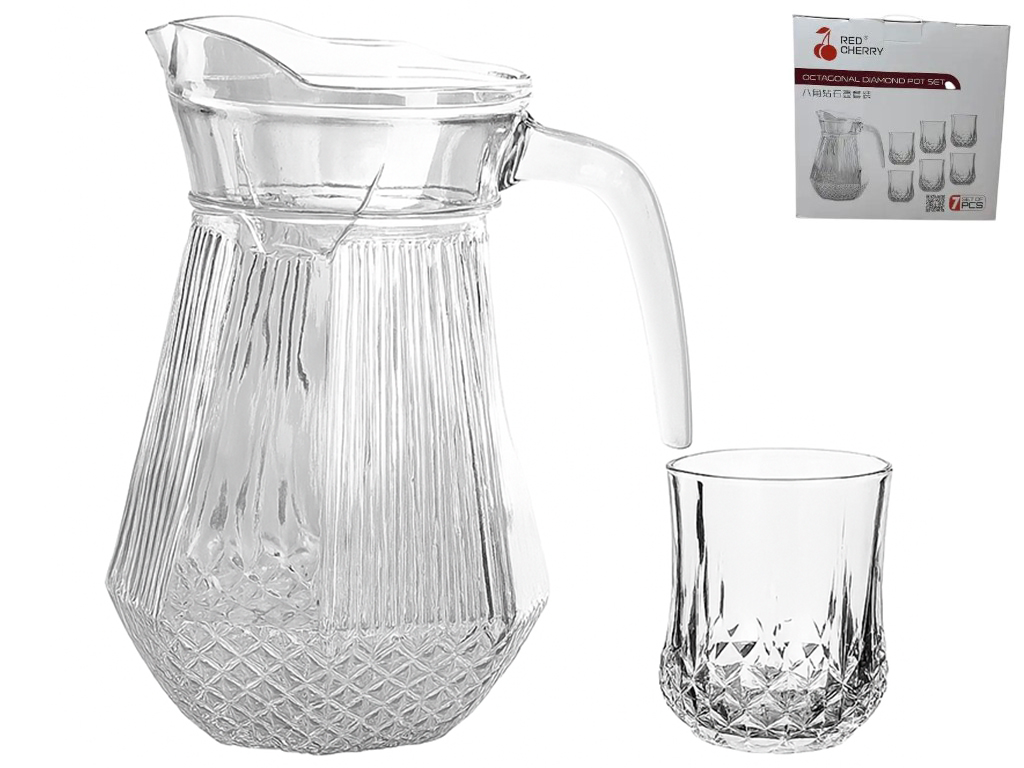 Набір скляного посуду Прохолода, глечик+6 склянок, 1300мл, 225мл, прозорий (ціна за 7попер.)
