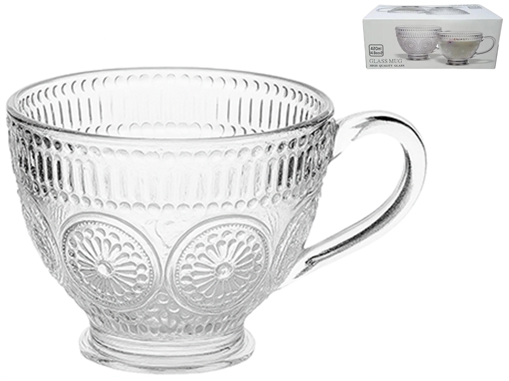 Набор чашек стеклянных Винтаж Гранд, 420мл, прозрачные (цена за 2шт)