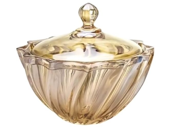 Конфетница для сладостей Фьюжин амбер, с крышкой, 19см