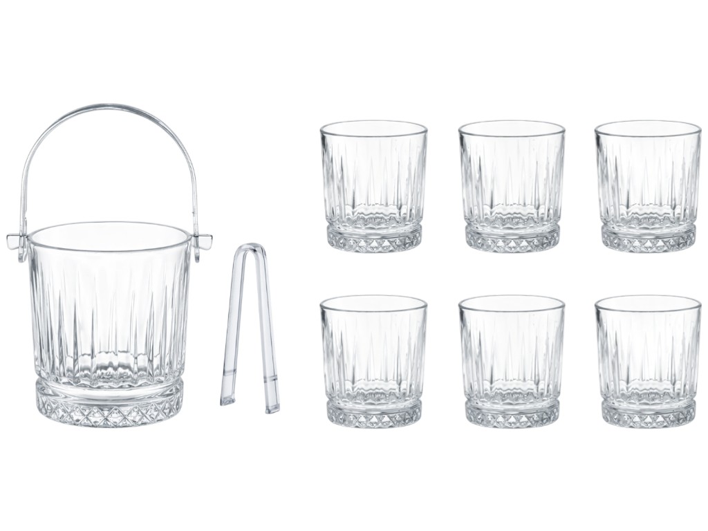 Набор для виски Versailles, ведро, стаканы, щипцы, 880мл, 270мл, стекло (цена за 8 предметов)