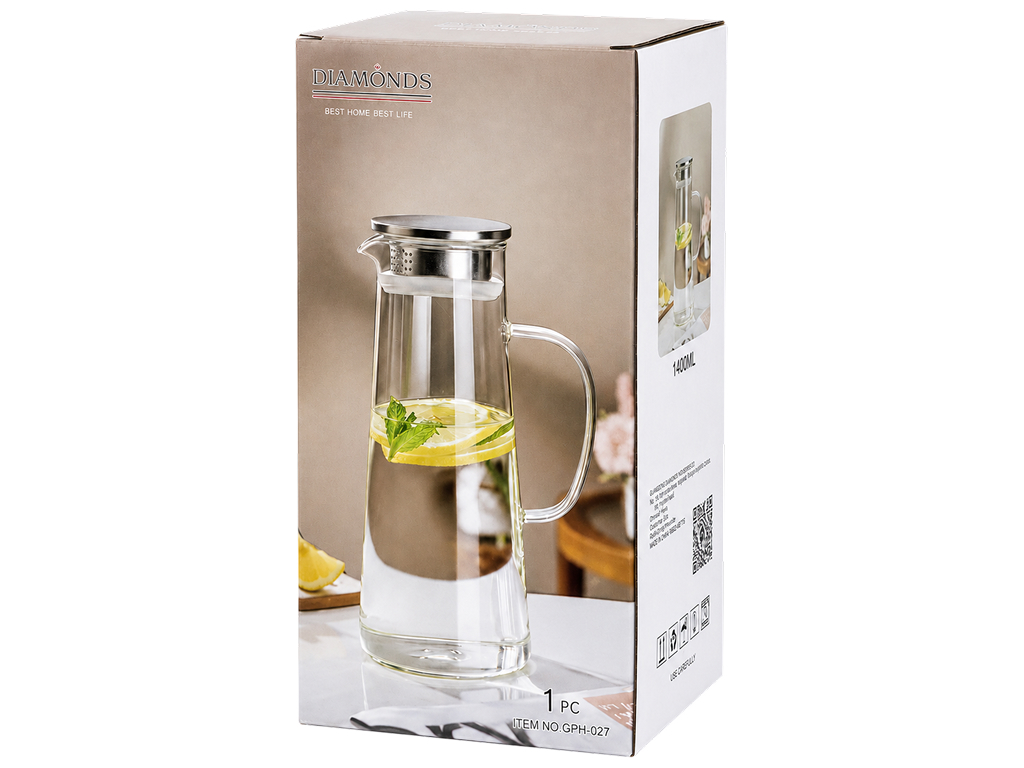 Кувшин Helios с металлической крышкой, стекло, 14л