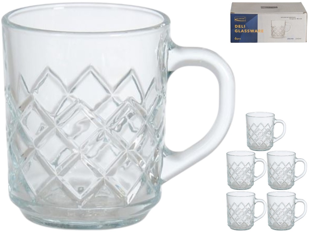 Чашка Крос Лайн, скло, 240мл, колір прозорий (ціна за набір 6шт)