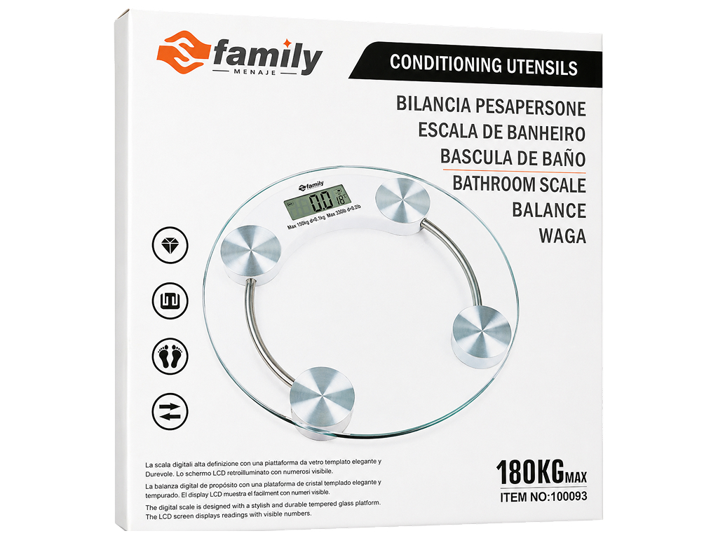 Весы напольные Family, закаленное стекло, до 180кг, 33см