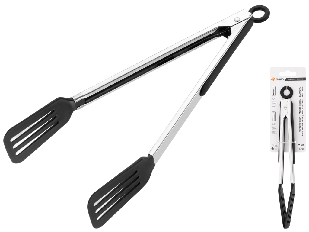 Щипцы кухонные Family, нержавеющая сталь 410 и PP, 33,5×13,3см, цвет черный