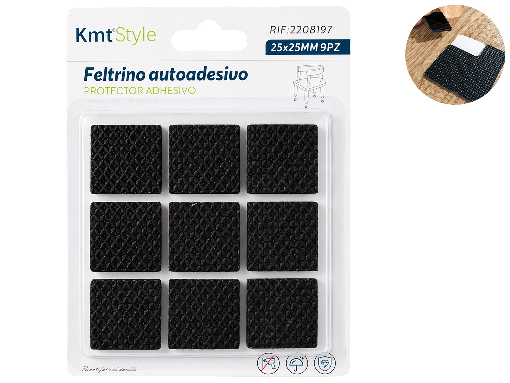 Накладка захисна для меблів KmtStyle, EVA, 2,5×2,5см, 9шт, колір чорний