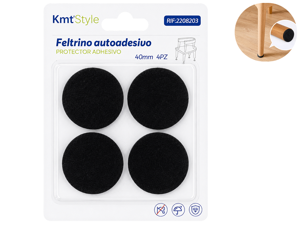 Самоклеючі фетрові накладки KmtStyle, 4шт, d40мм, чорні