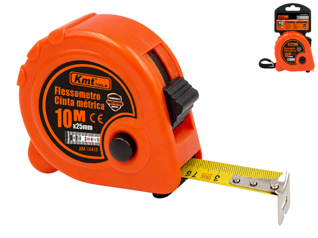 Рулетка Kmt Tools, пластик, нержавеющая сталь, 10м×25мм, цвет оранжевый