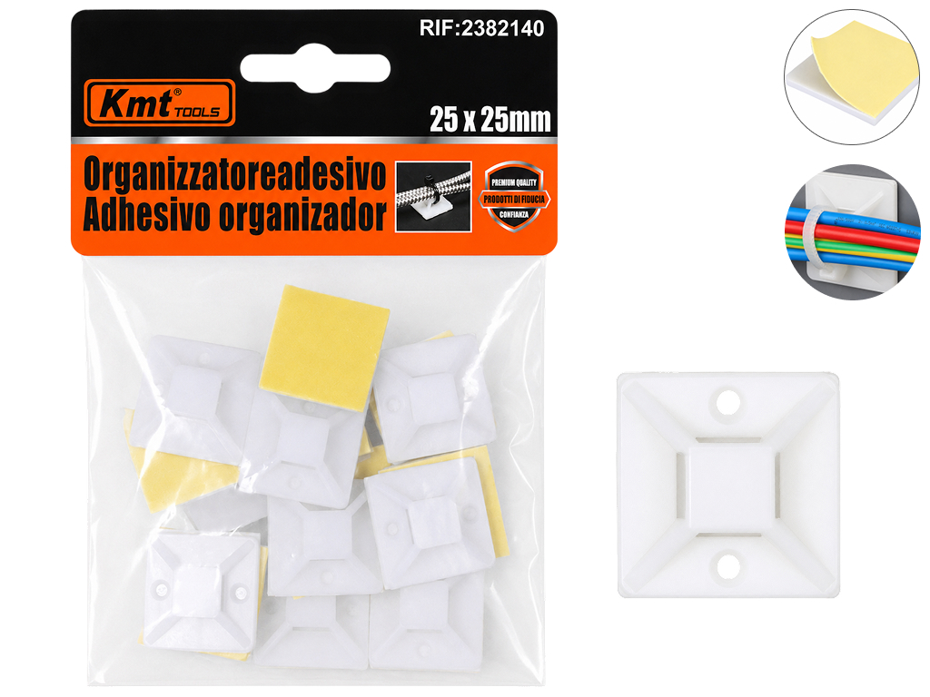 Крепления самоклеящиеся для стяжек Kmt Tools, пластик, 2,5×2,5см, 16шт, (цена за набор)