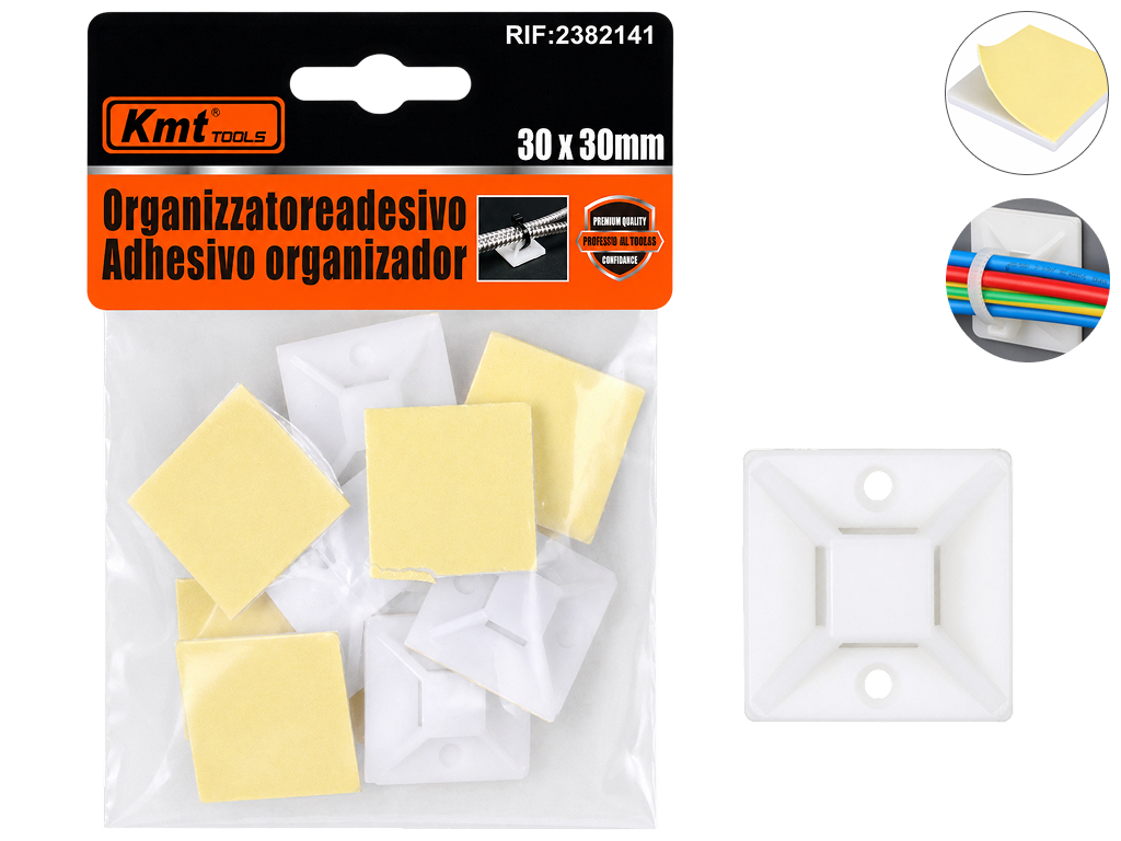 Крепления самоклеящиеся для стяжек Kmt Tools, пластик, 3×3см, 12шт