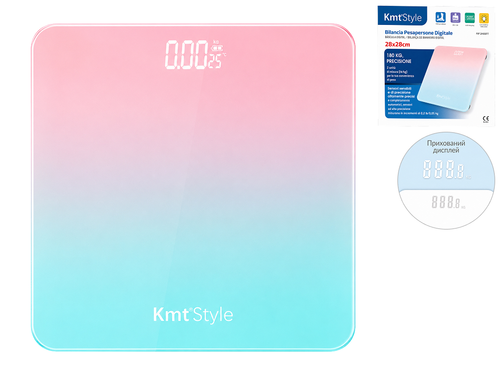 Весы напольные KmtStyle, стекло ABS, до 180кг, 28×28см, цвет розово-голубой