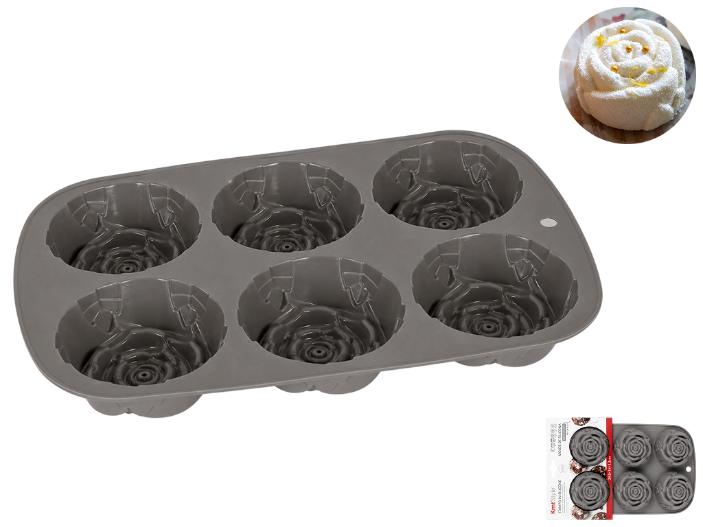 Форма для выпечки Kmt Style, силикон, в форме роз, 24,5×16×3,2см, 6 ячеек, цвет серый