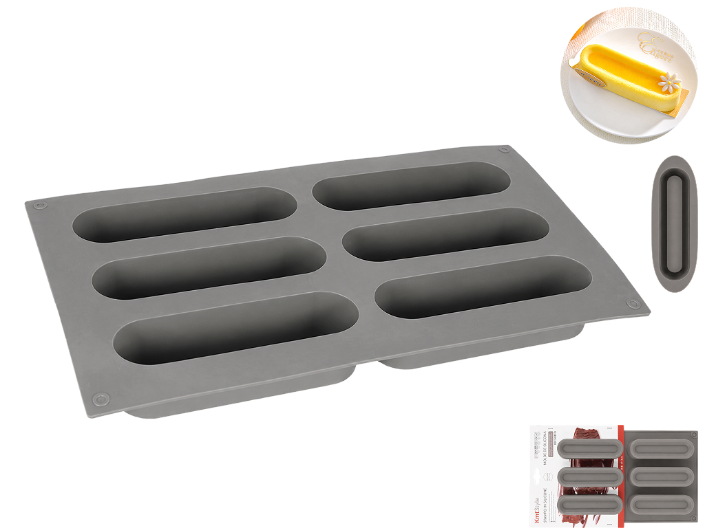 Форма для выпечки Kmt Style, силикон, 29,5×17×3см, 6 ячеек, цвет серый