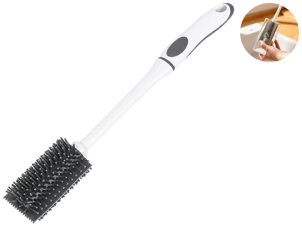 Щетка KmtStyle для бутылок и стаканов, резиновые щетинки, PP+TPR, 32,5х4,5см