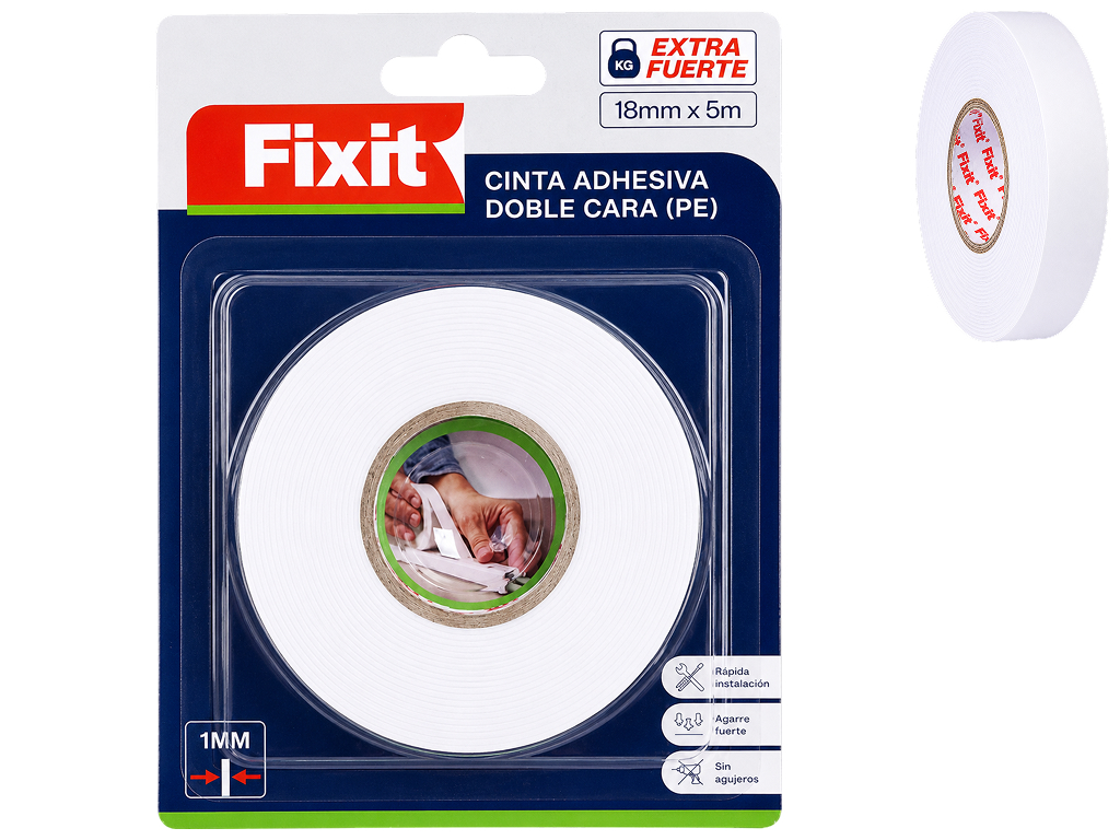 Двусторонний скотч Fixit, PE-пена, белый, 5м×1,8см, толщина 0,1см