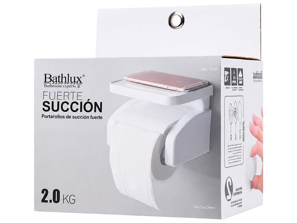 Тримач Bathlux для туалетного паперу, з полицею, на вакумних присосках, 16,9x12,4x12,6см,