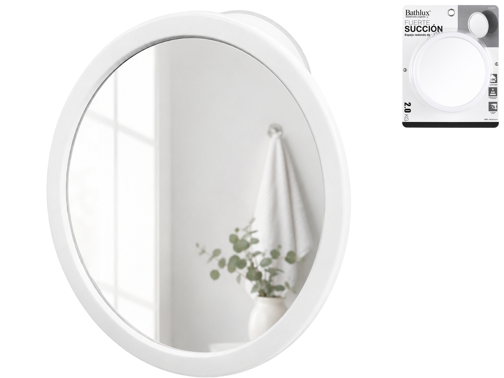 Зеркало Bathlux круглое на присоске, ABS-пластик, 16x16см, цвет белый
