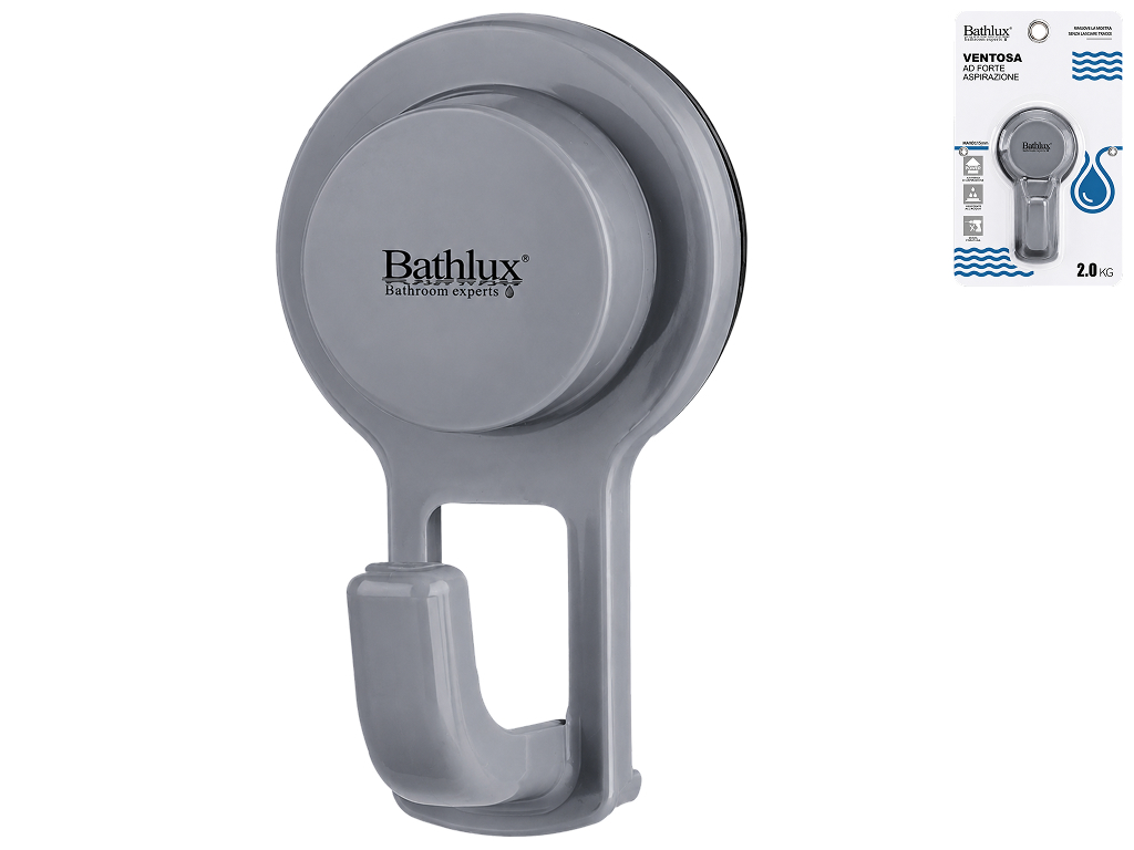 Гачок для ванної Bathlux, на присосці, 11,5×4,8 см, темно-сірий