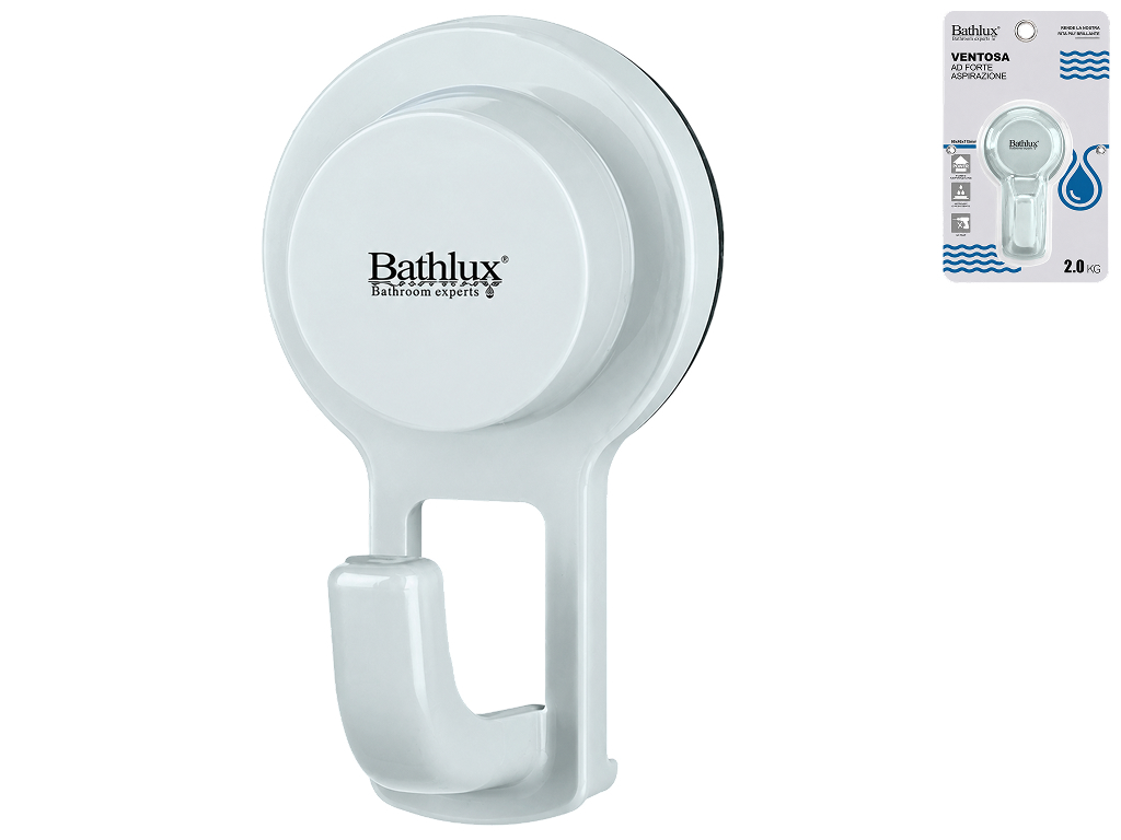 Гачок для ванної Bathlux, на присосці, 11,5×4,8 см, сіро-блакитний