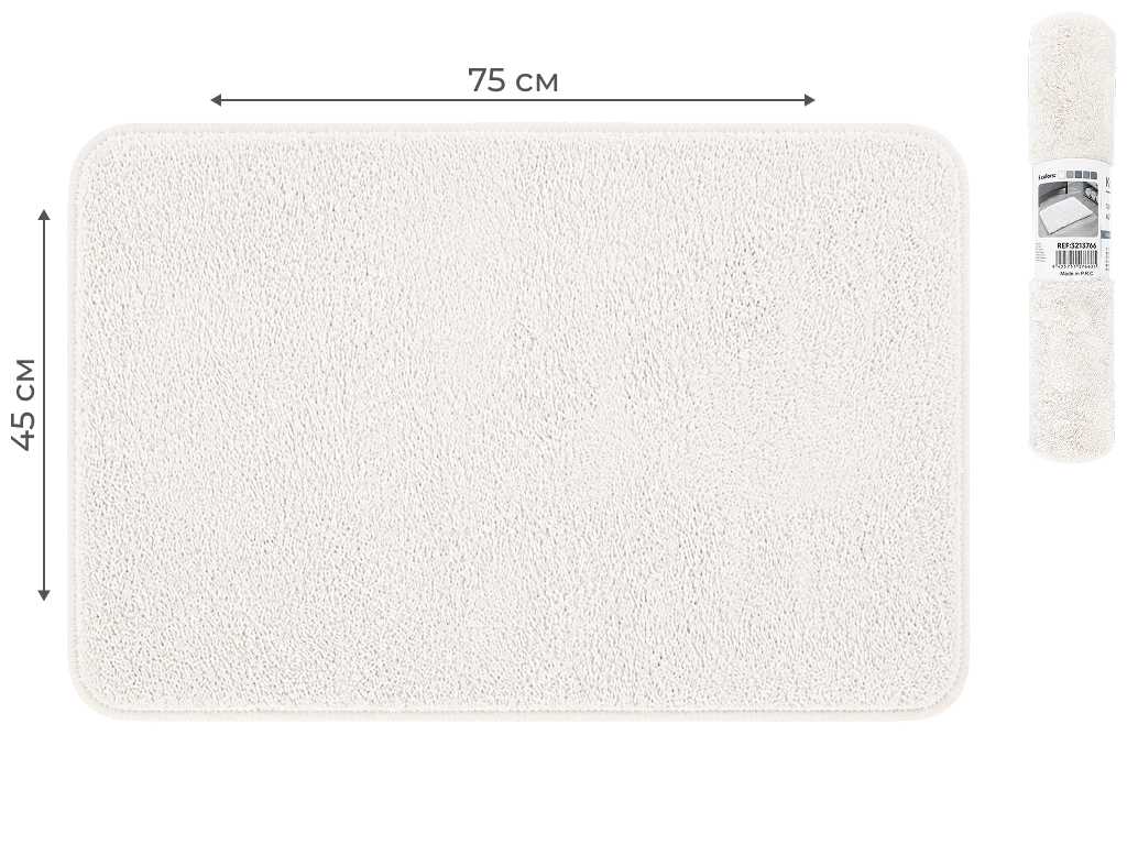Килимок KmtStyle для ванної, бавовняний велюр, 75x45 см, колір білий