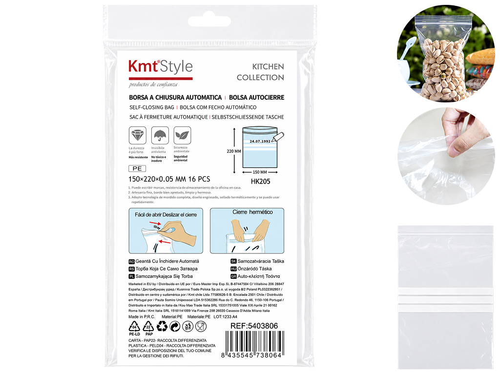Пакеты с zip-lock KmtStyle, 150×220 мм, 16 шт, прозрачные