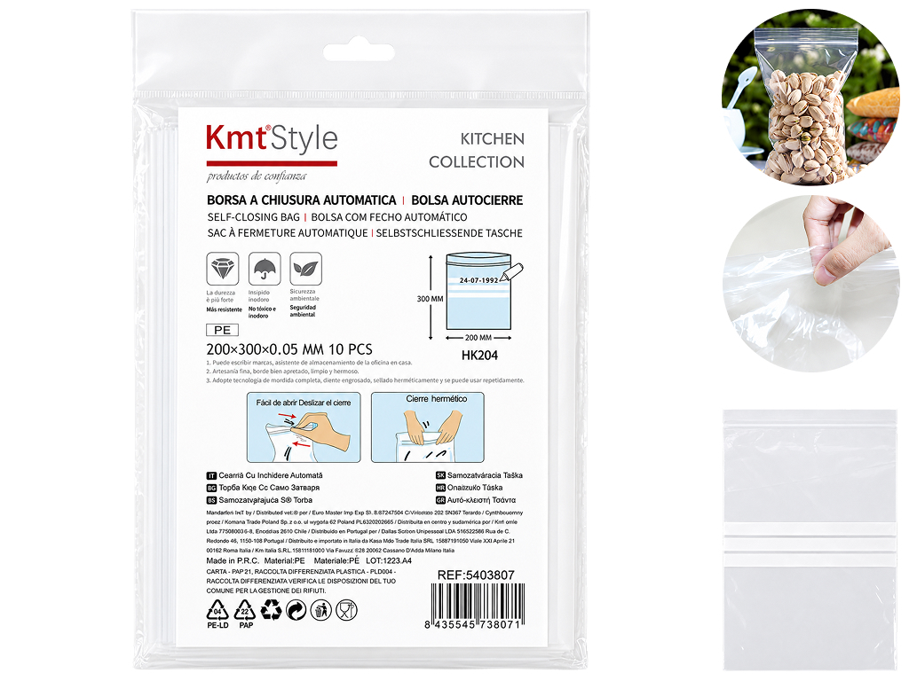 Пакеты с zip-lock KmtStyle, 200×300 мм, 10 шт, прозрачные