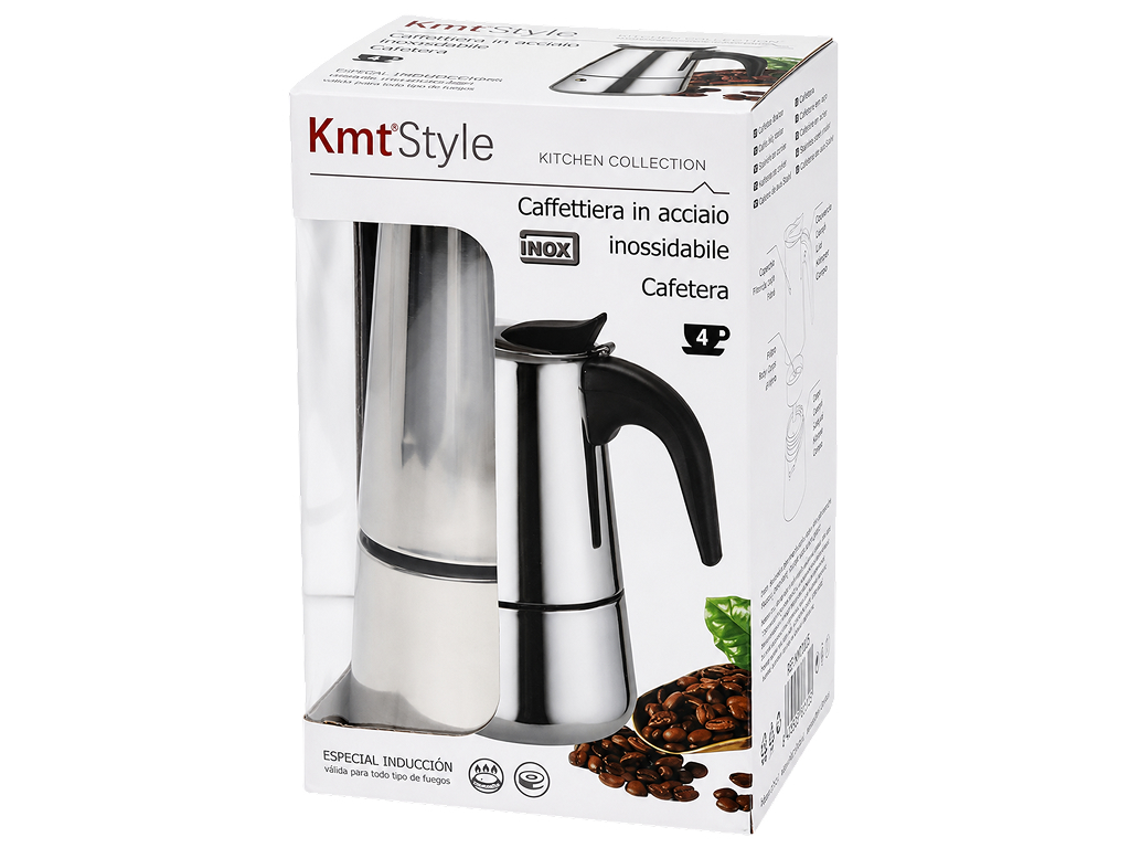 Гейзерная кофеварка KmtStyle, 4 чашки, 15,5 см, нержавеющая сталь.