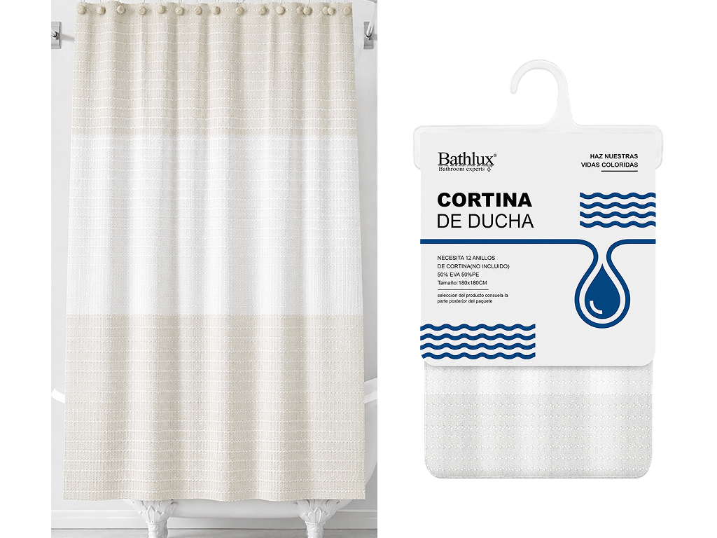 Штора для душу Bathlux, EVA+PE з градієнтом, (без кілець) 180x180см, бежево-сіра