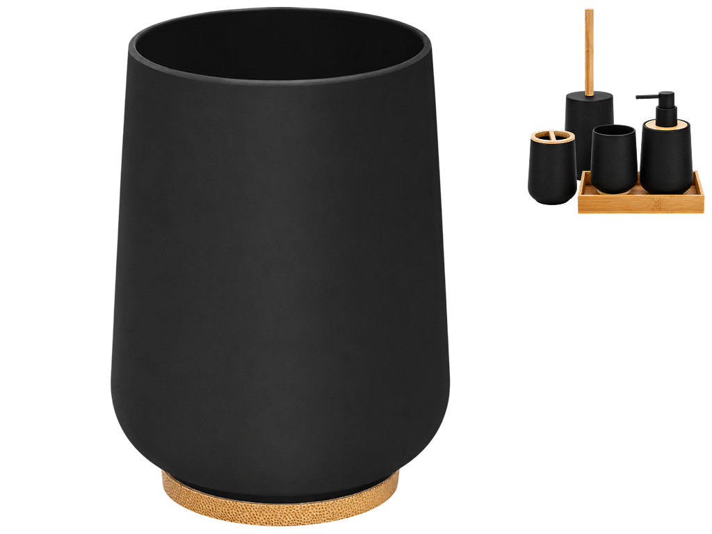 Склянка для зубних щіток Bathlux з бамбуковою основою, 10,7×8,4 см, чорна (ціна за 1 предмет)