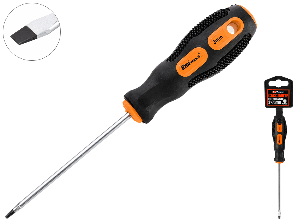 Отвертка с прямым шлицем Emi Tools, 3×7,5см