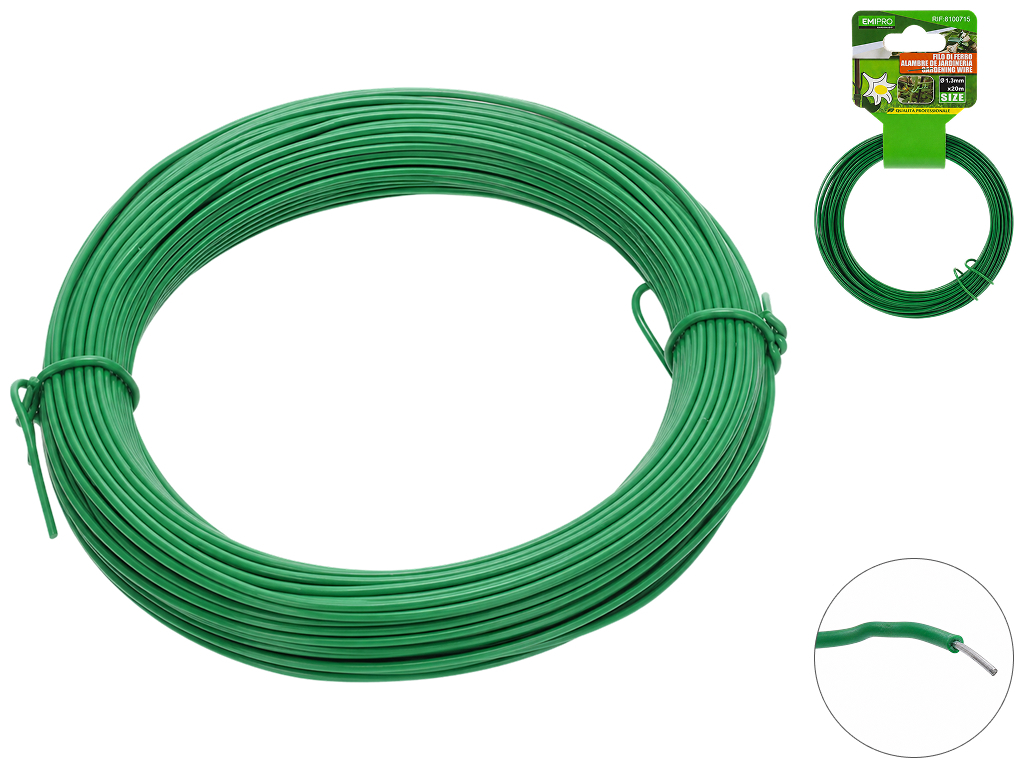 Дріт садовий EmiPro, залізо, пластик, 1,3мм×20м, колір зелений