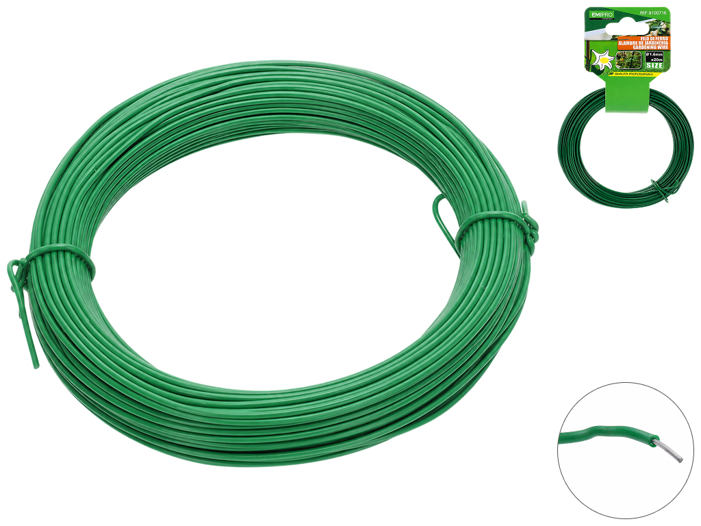 Дріт садовий EmiPro, залізо, пластик, 1,6мм×20м, колір зелений