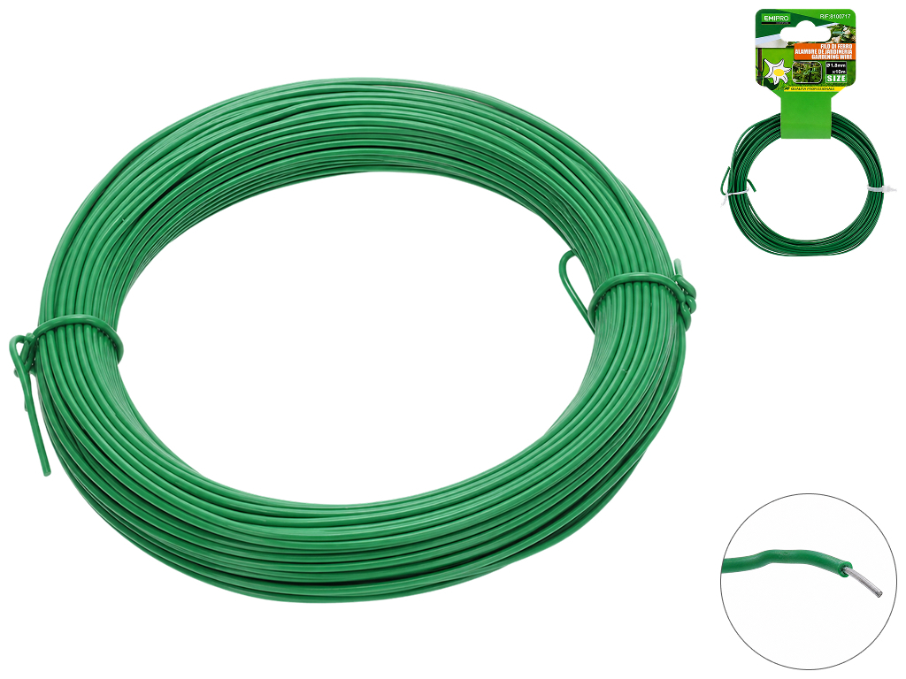 Дріт садовий EmiPro, залізо, пластик, 1,8мм×10м, колір зелений