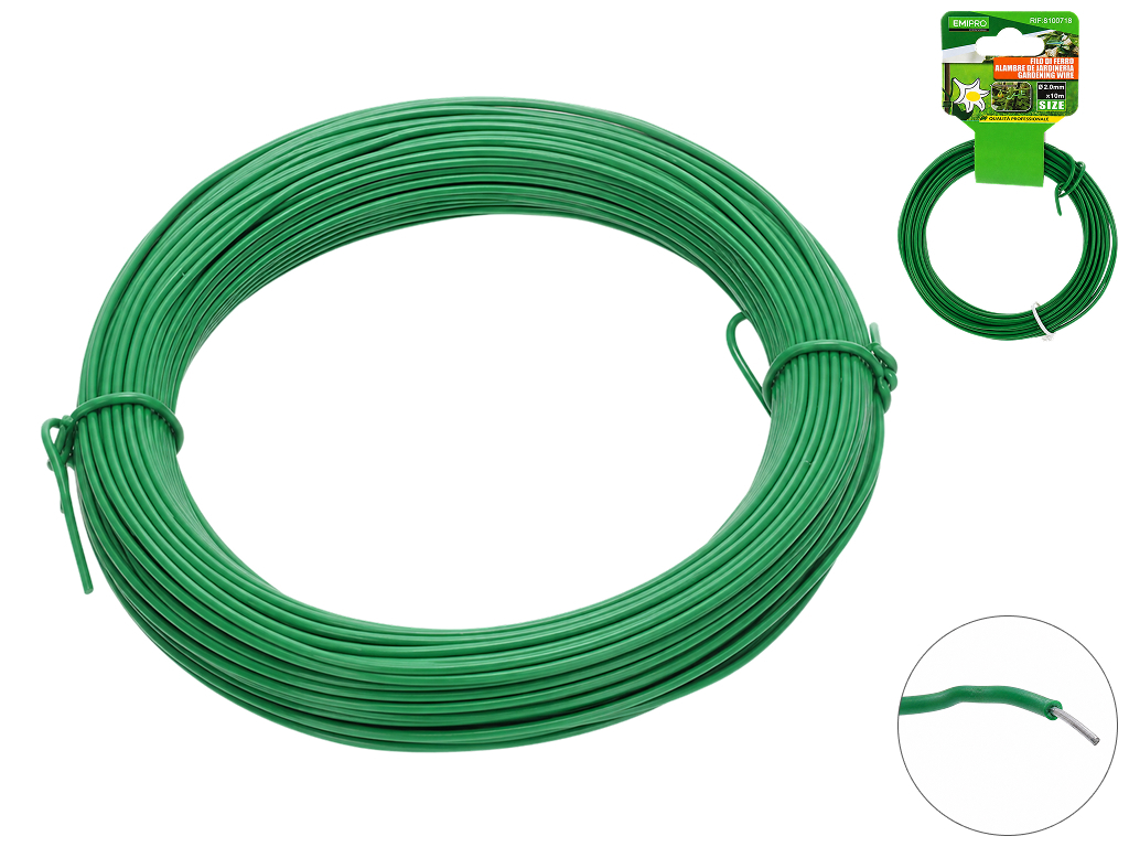 Дріт садовий EmiPro, залізо, пластик, 0,2см×10м, колір зелений