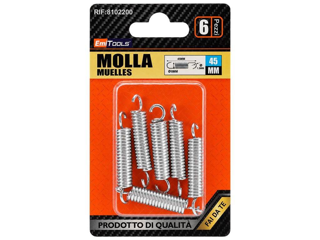 Пружины растяжения Emi Tools, сталь, 1,5×8×45мм, 6шт, (цена за набор)